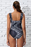 Black Floral Scoop Neck Wide Straps Tummy Control OnePiece Swimsuit