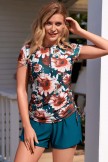 Green Bohemian Vintagestyle Tankini Top with Boy Short Set
