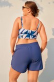 Blue Romantic Floral Adjustable Strap Plus Size Bikini Top with Boy Shorts Set