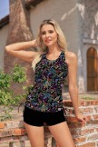Vibrant Colorful Floral Sleek Elegant Tankini Top And Boy Short Set