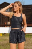 Black Striped Slim Fit Classic Timeless Bikini Top and Boy Short Set