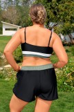 Black Adjustable Straps Cute Plus Size Bikini Top And Boy Short Set