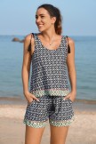 Black Geometric Pattern Tassel Tankini Set