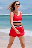 Red Colorblock Spaghetti Strap Timeless Fashion Bikini Top