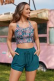 Green Floral Crossback HighWaisted Bikini Top with Boy Short Set