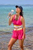 Red Scoop Neck Racerback Sporty Bikini Top and Boy Short Set