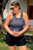 Black Striped Racerback Classic Sporty Plus Size Tankini Top with Boy Short Set