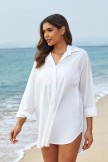 White FoldOver Collar Neck Long Sleeves Irregular Hem Cover Up
