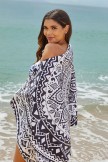 Black Floral Print Beach Towel