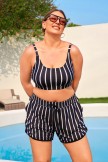 Black Striped Adjustable Straps Timeless Plus Size Bikini Top with Boy Short Set