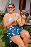 Striped & Floral Adjustable Straps Trendy Plus Size Bikini Top with Boy Short Set