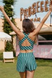 Green Striped Scoop Neck Sporty Bikini Top with Boy Short Set