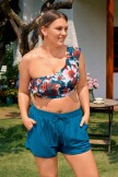 Floral Ruffled OneShoulder Plus Size Bikini Top with Boy Short Set