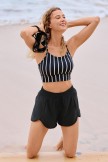Black Striped Round Neck SlimFit Sporty Bikini Top
