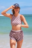 Mauve Checkered DoubleLayer Athletic Shorts