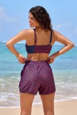 Purple Checked Adjustable Straps Romantic Bikini Top and Boy Short Set