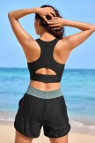 Black Colorblock Racerback Sporty Bikini Top