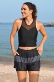 Black Mesh Neck Vintage Bikini Top with Boy Short Set