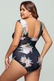 Floral Wide Straps Off Shoulder OnePiece Swimsuit