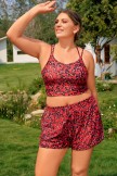 Red Floral HighWaisted Charming Plus Size Bikini Top and Boy Short Set