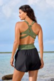 Green & Black Crossback Fashion Bikini Top and Boy Short Set