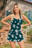 Green Floral Halter Tropical Resort Style Swimdress