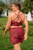 Red Floral HighWaisted Charming Plus Size Bikini Top and Boy Short Set