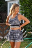 Black and White Diamond Checkered Exquisite Bohemian Style Bikini Top and Boy Short Set