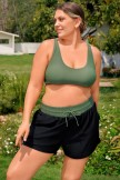 Green & Black Crossback Fashion Plus Size Bikini Top And Boy Short Set