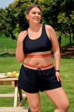 Black Colorblock Slimming Plus Size Bikini Top with Boy Short Set