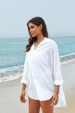 White FoldOver Collar Neck Long Sleeves Irregular Hem Cover Up