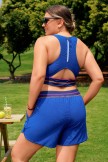 Royal Blue Racerback Sporty Plus Size Bikini Top and Boy Short Set