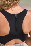 Black Racerback Zipper Back Rainbow Hem Ethnic Style Bikini Top and Boy Short Set