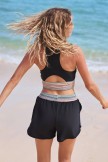 Black Racerback Zipper Back Rainbow Hem Ethnic Style Bikini Top and Boy Short Set