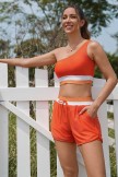Red Colorblock One Shoulder Crop Bikini Top and Boy Short Set