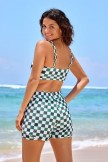Green Checked HighWaisted Sporty Bikini Top and Boy Short Set