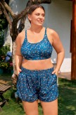 Daisy Floral Scoop Neck Stylish Plus Size Bikini Top with Boy Short Set