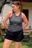 Black Striped Racerback Classic Sporty Plus Size Tankini Top with Boy Short Set