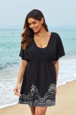 Black Geometric Print V Neck Short Sleeves Cover Up