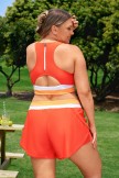 Orange Colorblock Double Layered Sporty Plus Size Athletic Short