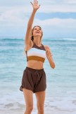 Brown ColorBlock High Neck Minimalist Active Bikini Top and Boy Short Set
