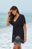 Black Geometric Print V Neck Short Sleeves Cover Up