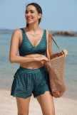 Green Water Wave Pattern Twisted Bikini Top and Boy Short Set
