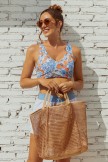 Floral Square Neck Wide Straps Sporty Bikini Top And White HighWaist Boy Shorts