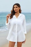 White FoldOver Collar Neck Long Sleeves Irregular Hem Cover Up